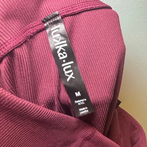 Lukka Lux Womens Ribbed Leggings Medium Burgundy Side Pockets Athletic - Picture 2 of 10